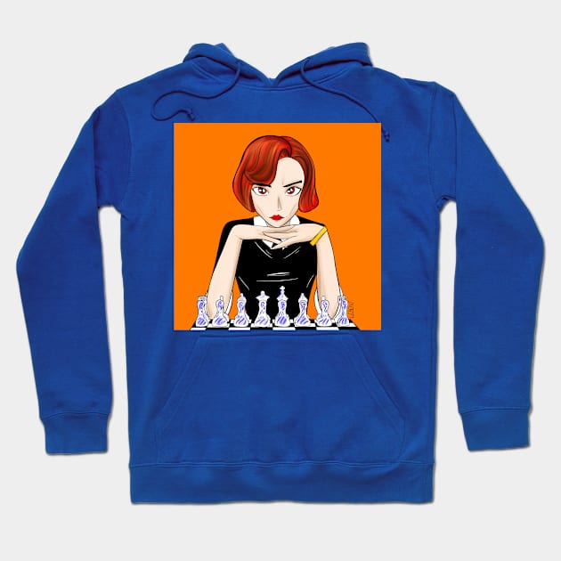 the queen beth harmon in chess gambling arts Hoodie by jorge_lebeau